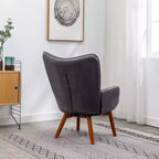 Fauteuil d'appoint capitonné moderne avec pouf, fauteuil à oreilles rembourré pour salon, fauteuil de lecture pour chambre à coucher ou appartement-Panipeachy