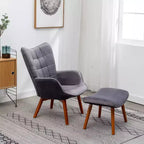 Fauteuil d'appoint capitonné moderne avec pouf, fauteuil à oreilles rembourré pour salon, fauteuil de lecture pour chambre à coucher ou appartement-Panipeachy