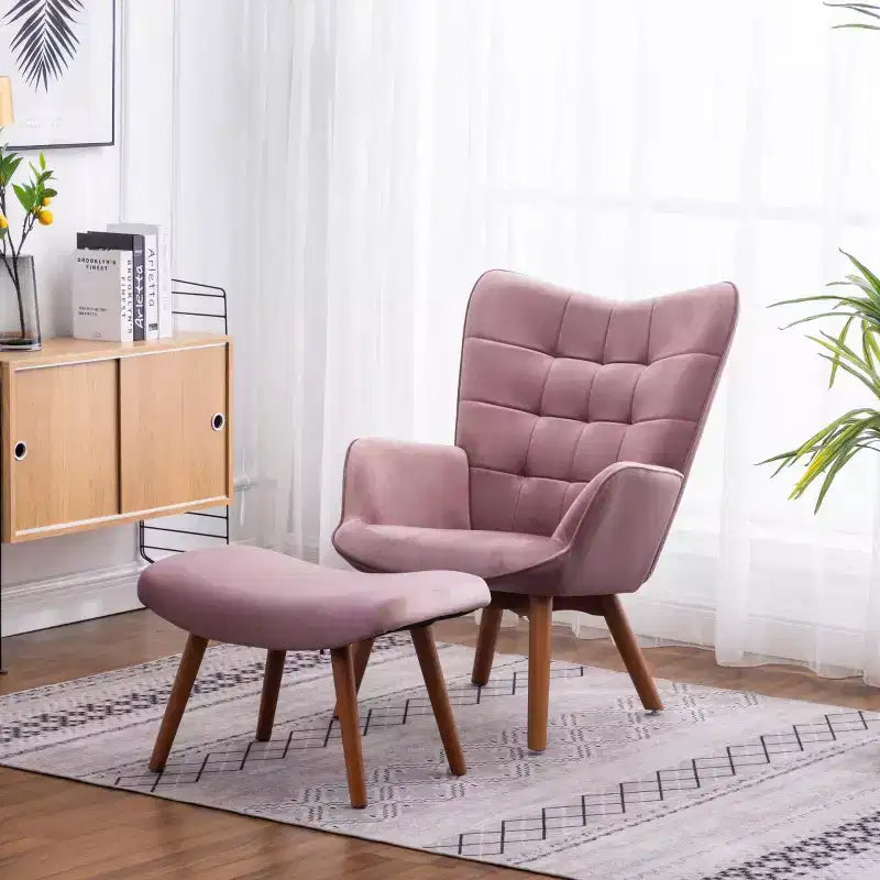 Fauteuil d'appoint capitonné moderne avec pouf, fauteuil à oreilles rembourré pour salon, fauteuil de lecture pour chambre à coucher ou appartement-Panipeachy