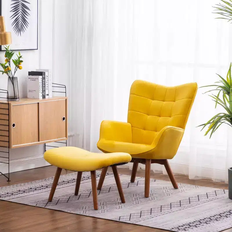 Fauteuil d'appoint capitonné moderne avec pouf, fauteuil à oreilles rembourré pour salon, fauteuil de lecture pour chambre à coucher ou appartement-Panipeachy