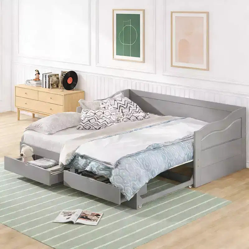 Lit de repos moderne en bois Luxystar avec lit gigogne et 2 tiroirs de rangement pour le salon
