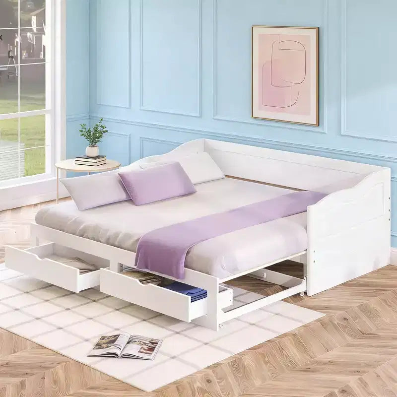 Lit de repos moderne en bois Luxystar avec lit gigogne et 2 tiroirs de rangement pour le salon