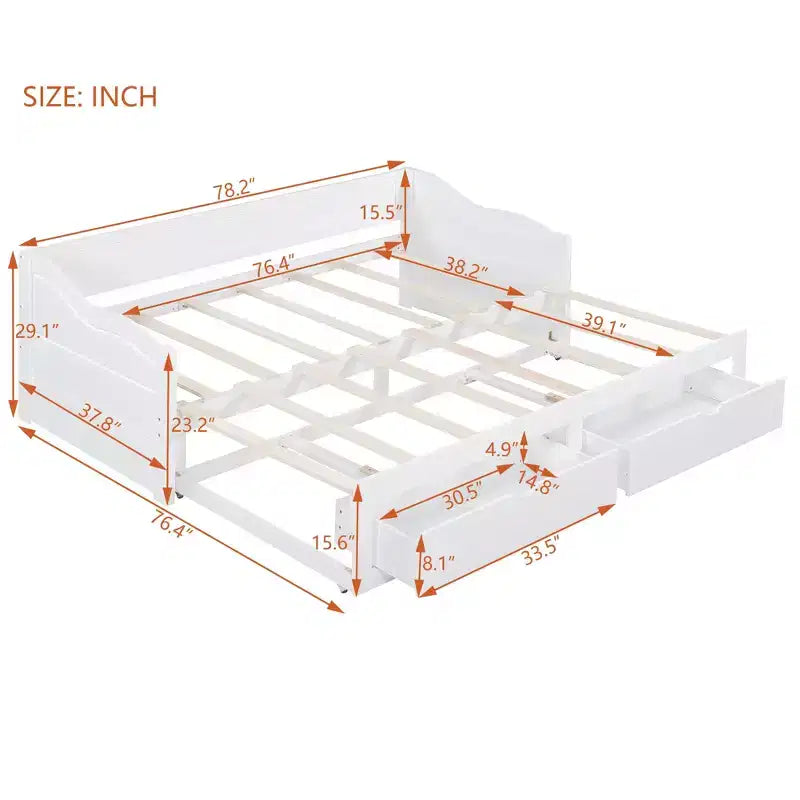 Lit de repos moderne en bois Luxystar avec lit gigogne et 2 tiroirs de rangement pour le salon