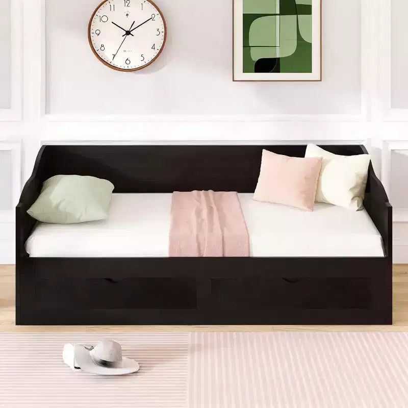 Lit de repos moderne en bois Luxystar avec lit gigogne et 2 tiroirs de rangement pour le salon