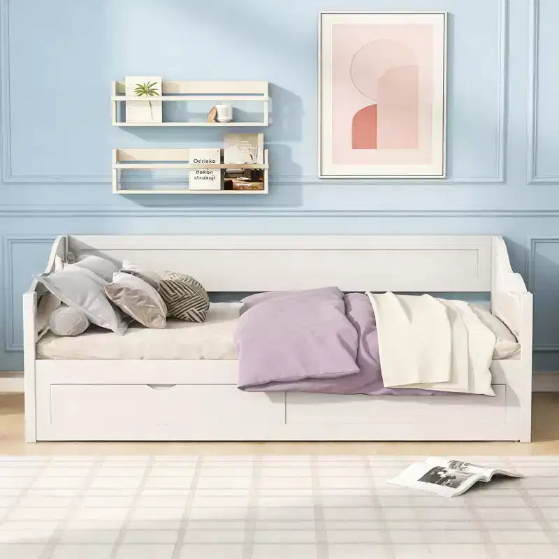 Lit de repos moderne en bois Luxystar avec lit gigogne et 2 tiroirs de rangement pour le salon
