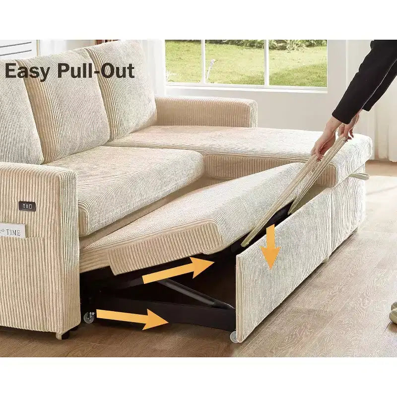 Canapé-lit d'angle réversible Dyonery 81 avec lit gigogne 4 en 1, coffre de rangement, ports USB et poches latérales pour salon