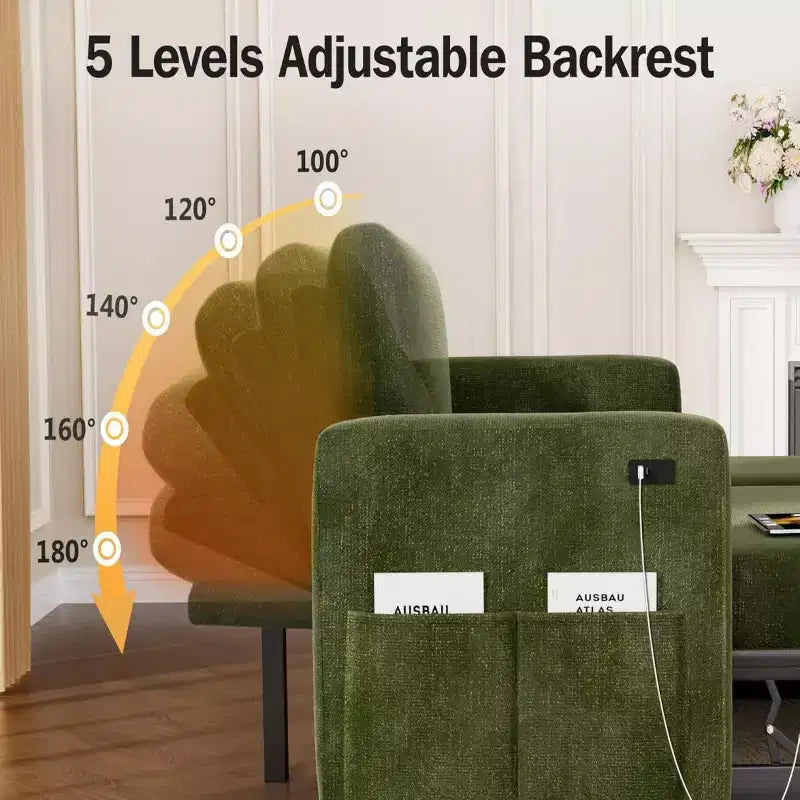 Canapé-lit d'angle réversible Dyonery 81 avec lit gigogne 4 en 1, coffre de rangement, ports USB et poches latérales pour salon