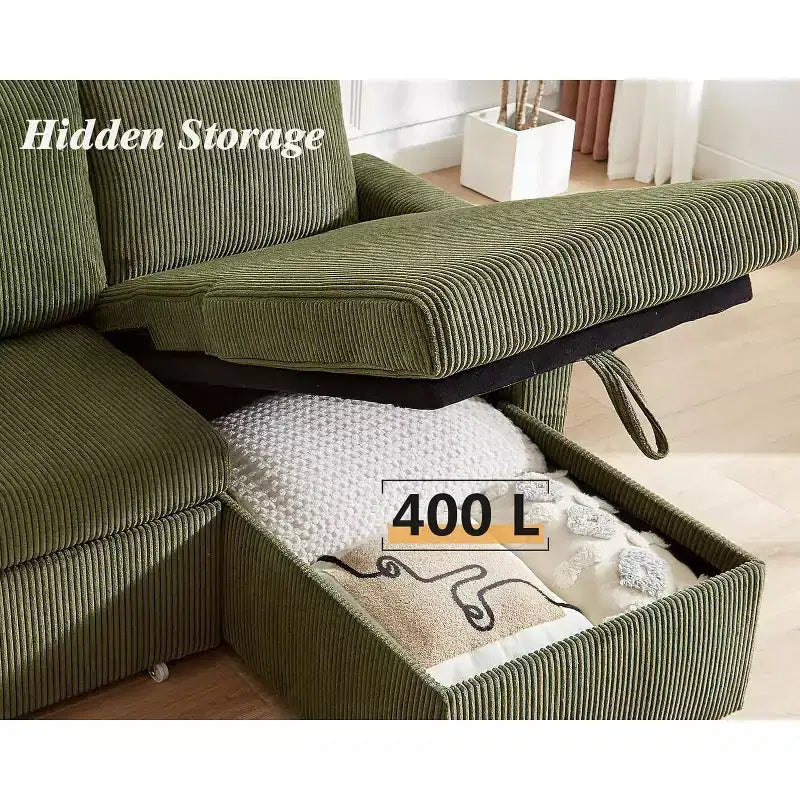 Canapé-lit d'angle réversible Dyonery 81 avec lit gigogne 4 en 1, coffre de rangement, ports USB et poches latérales pour salon