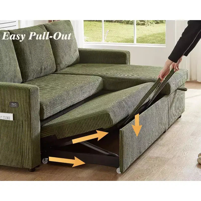 Canapé-lit d'angle réversible Dyonery 81 avec lit gigogne 4 en 1, coffre de rangement, ports USB et poches latérales pour salon