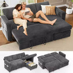 Canapé-lit d'angle réversible Dyonery 81 avec lit gigogne 4 en 1, coffre de rangement, ports USB et poches latérales pour salon