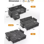 Canapé-lit d'angle réversible Dyonery 81 avec lit gigogne 4 en 1, coffre de rangement, ports USB et poches latérales pour salon