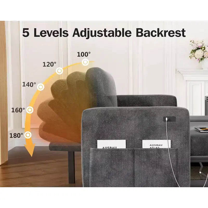 Canapé-lit d'angle réversible Dyonery 81 avec lit gigogne 4 en 1, coffre de rangement, ports USB et poches latérales pour salon