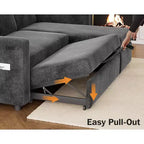 Canapé-lit d'angle réversible Dyonery 81 avec lit gigogne 4 en 1, coffre de rangement, ports USB et poches latérales pour salon