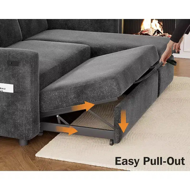 Canapé-lit d'angle réversible Dyonery 81 avec lit gigogne 4 en 1, coffre de rangement, ports USB et poches latérales pour salon
