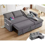 Canapé-lit d'angle réversible Dyonery 81 avec lit gigogne 4 en 1, coffre de rangement, ports USB et poches latérales pour salon
