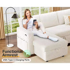 Canapé-lit d'angle réversible Dyonery 81 avec lit gigogne 4 en 1, coffre de rangement, ports USB et poches latérales pour salon