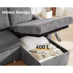 Canapé-lit d'angle réversible Dyonery 81 avec lit gigogne 4 en 1, coffre de rangement, ports USB et poches latérales pour salon
