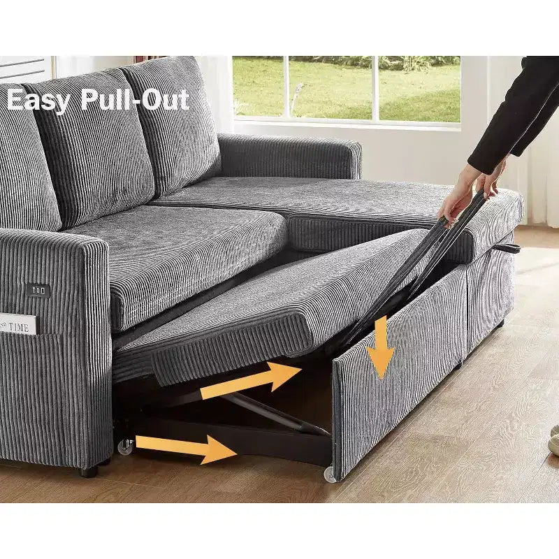 Canapé-lit d'angle réversible Dyonery 81 avec lit gigogne 4 en 1, coffre de rangement, ports USB et poches latérales pour salon