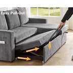 Canapé-lit d'angle réversible Dyonery 81 avec lit gigogne 4 en 1, coffre de rangement, ports USB et poches latérales pour salon