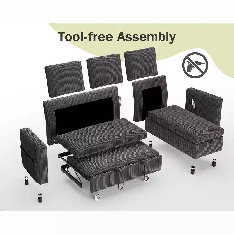 Canapé-lit d'angle réversible Dyonery 81 avec lit gigogne 4 en 1, coffre de rangement, ports USB et poches latérales pour salon