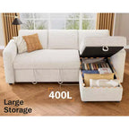 Canapé-lit d'angle réversible Dyonery 81 avec lit gigogne 4 en 1, coffre de rangement, ports USB et poches latérales pour salon