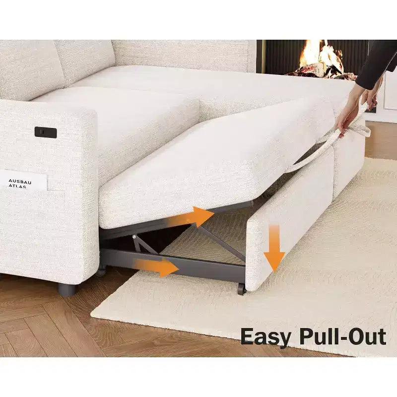 Canapé-lit d'angle réversible Dyonery 81 avec lit gigogne 4 en 1, coffre de rangement, ports USB et poches latérales pour salon