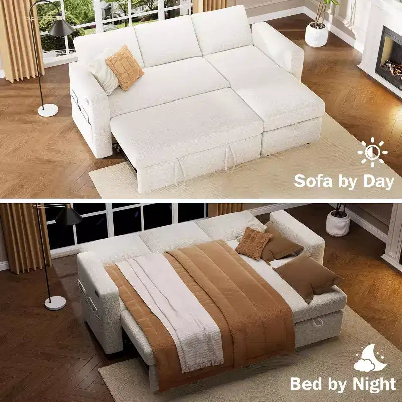Canapé-lit d'angle réversible Dyonery 81 avec lit gigogne 4 en 1, coffre de rangement, ports USB et poches latérales pour salon
