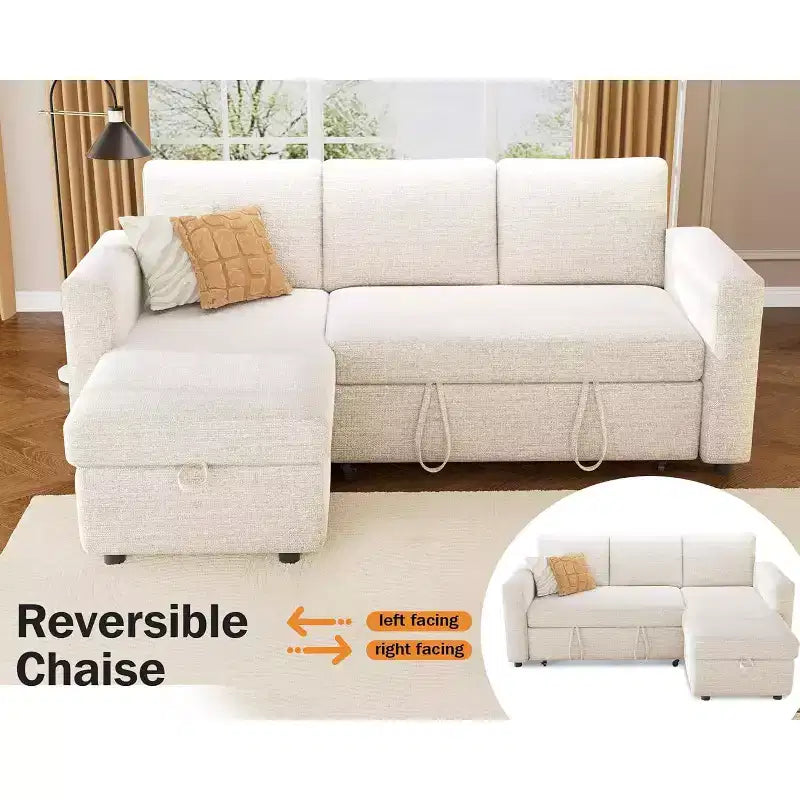 Canapé-lit d'angle réversible Dyonery 81 avec lit gigogne 4 en 1, coffre de rangement, ports USB et poches latérales pour salon