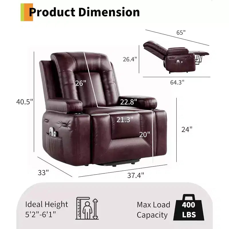 Fauteuil inclinable Acekool, fauteuil réglable en similicuir PU, pour salon, mobilité des personnes âgées