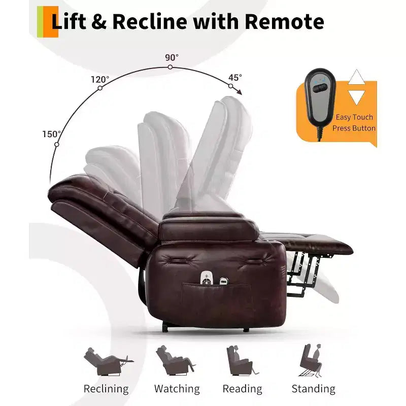 Fauteuil inclinable Acekool, fauteuil réglable en similicuir PU, pour salon, mobilité des personnes âgées