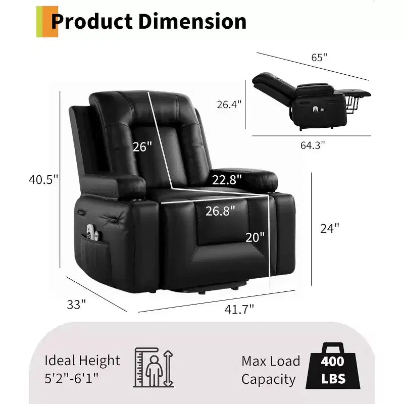 Fauteuil inclinable Acekool, fauteuil réglable en similicuir PU, pour salon, mobilité des personnes âgées
