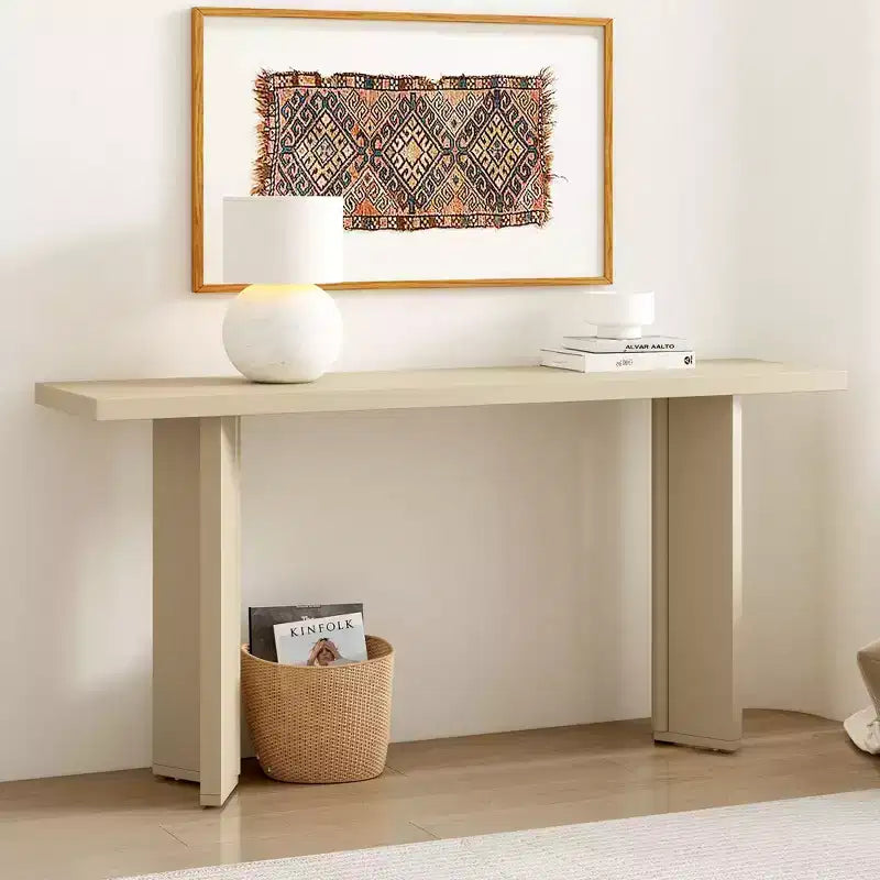 TUYOHW Table console moderne avec placage de pin et 2 pieds géométriques, table d'entrée/d'appoint pour salon, bureau, salle à manger