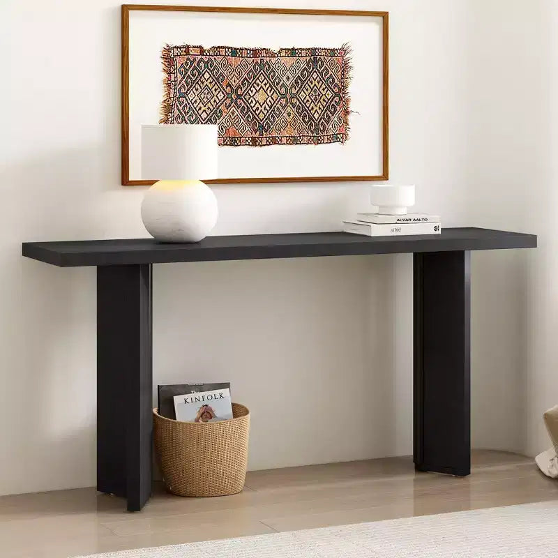 TUYOHW Table console moderne avec placage de pin et 2 pieds géométriques, table d'entrée/d'appoint pour salon, bureau, salle à manger