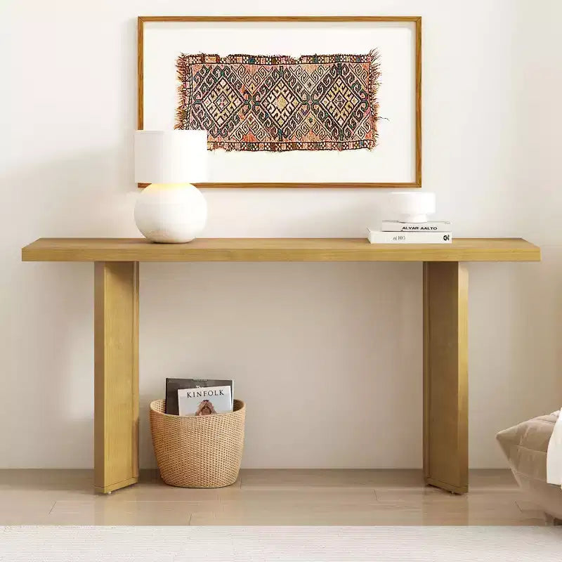 TUYOHW Table console moderne avec placage de pin et 2 pieds géométriques, table d'entrée/d'appoint pour salon, bureau, salle à manger