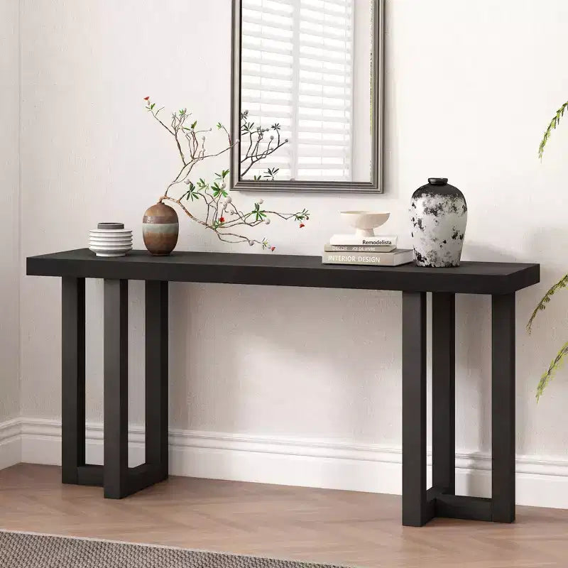 TUYOHW Table console minimaliste de 160 cm avec pieds en pin massif, table d'entrée au design géométrique, pour salon, chambre à coucher