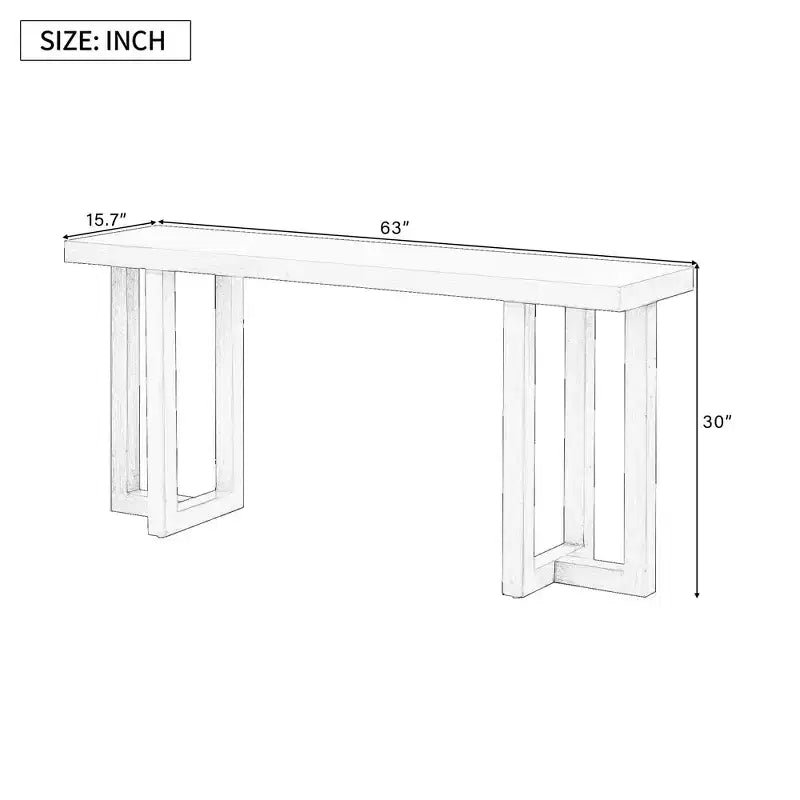 TUYOHW Table console minimaliste de 160 cm avec pieds en pin massif, table d'entrée au design géométrique, pour salon, chambre à coucher