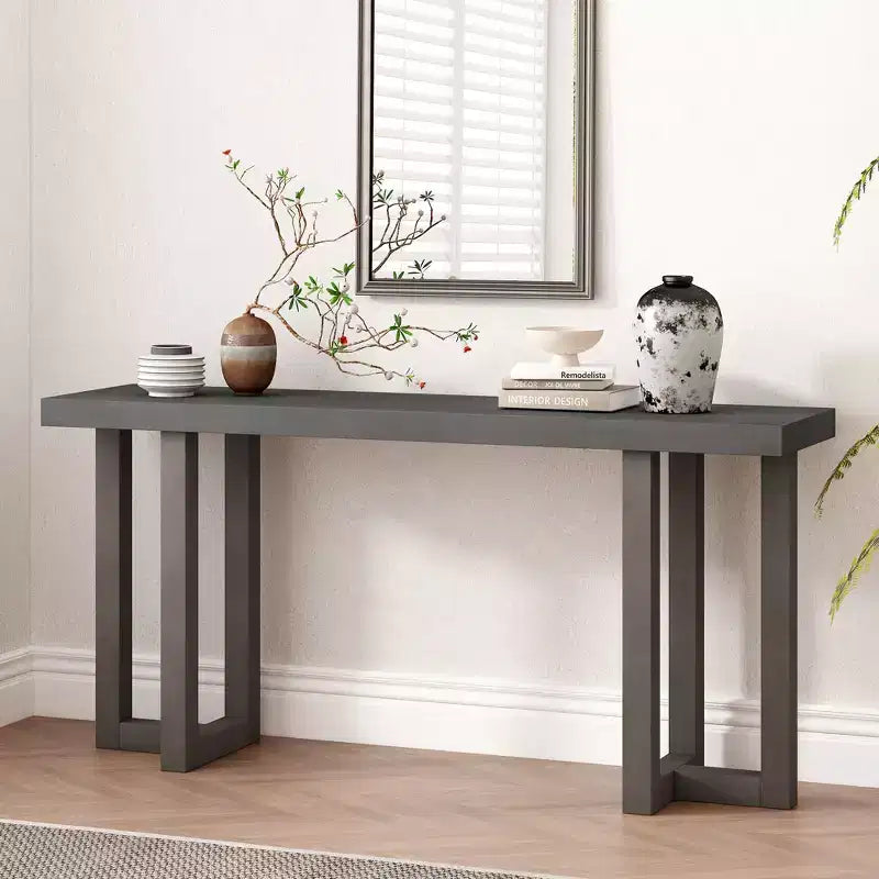 TUYOHW Table console minimaliste de 160 cm avec pieds en pin massif, table d'entrée au design géométrique, pour salon, chambre à coucher