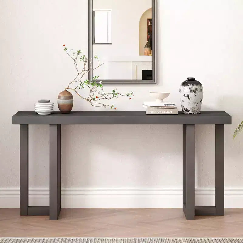 TUYOHW Table console minimaliste de 160 cm avec pieds en pin massif, table d'entrée au design géométrique, pour salon, chambre à coucher