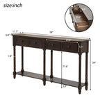 TUYOHW Table console vintage 147 cm, table de canapé étroite avec 2 tiroirs de rangement et étagère inférieure, table d'entrée pour salon, couloir