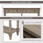 TUYOHW Table console vintage 147 cm, table de canapé étroite avec 2 tiroirs de rangement et étagère inférieure, table d'entrée pour salon, couloir