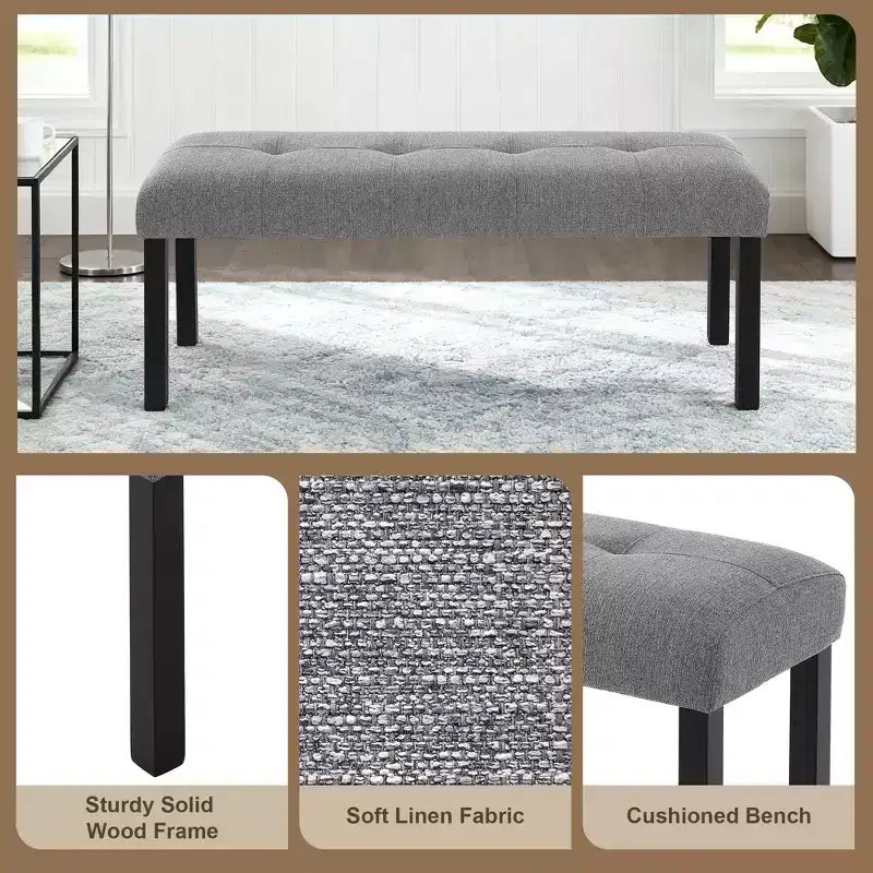 TUYOHW Banc moderne en lin avec capitonnage, banquette polyvalente pour table à manger avec pieds en bois, banc de bout de lit de style ferme pour salon, chambre à coucher