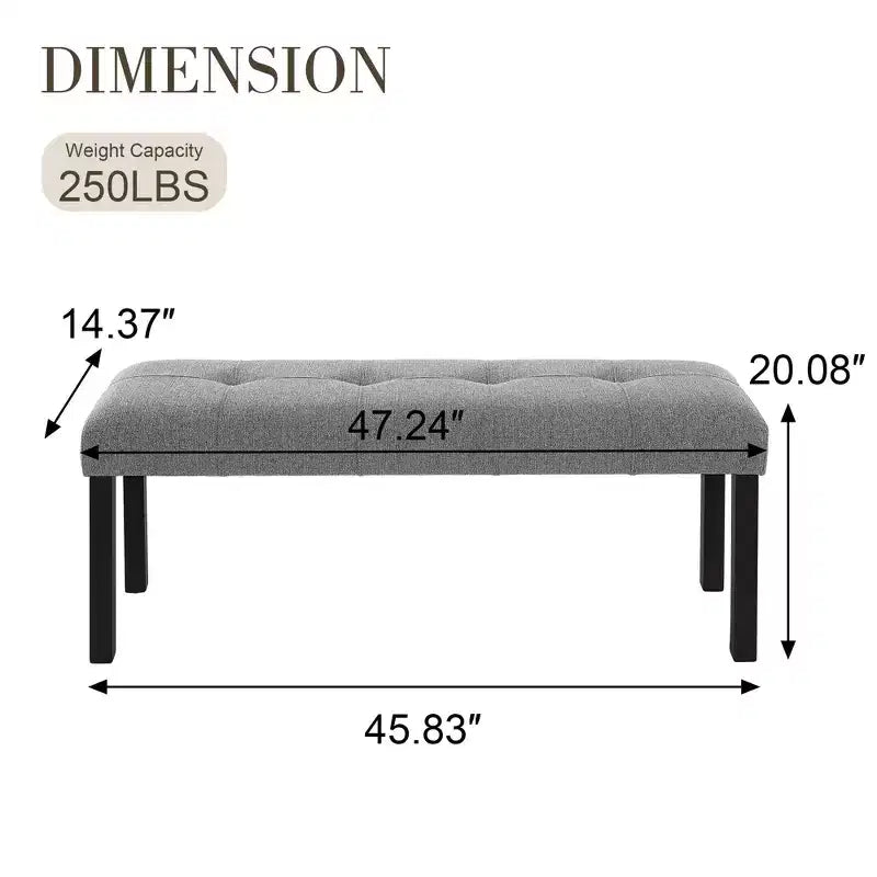 TUYOHW Banc moderne en lin avec capitonnage, banquette polyvalente pour table à manger avec pieds en bois, banc de bout de lit de style ferme pour salon, chambre à coucher