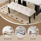TUYOHW Banc moderne en lin avec capitonnage, banquette polyvalente pour table à manger avec pieds en bois, banc de bout de lit de style ferme pour salon, chambre à coucher