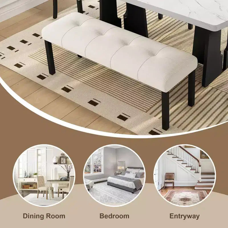 TUYOHW Banc moderne en lin avec capitonnage, banquette polyvalente pour table à manger avec pieds en bois, banc de bout de lit de style ferme pour salon, chambre à coucher