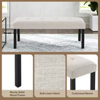 TUYOHW Banc moderne en lin avec capitonnage, banquette polyvalente pour table à manger avec pieds en bois, banc de bout de lit de style ferme pour salon, chambre à coucher