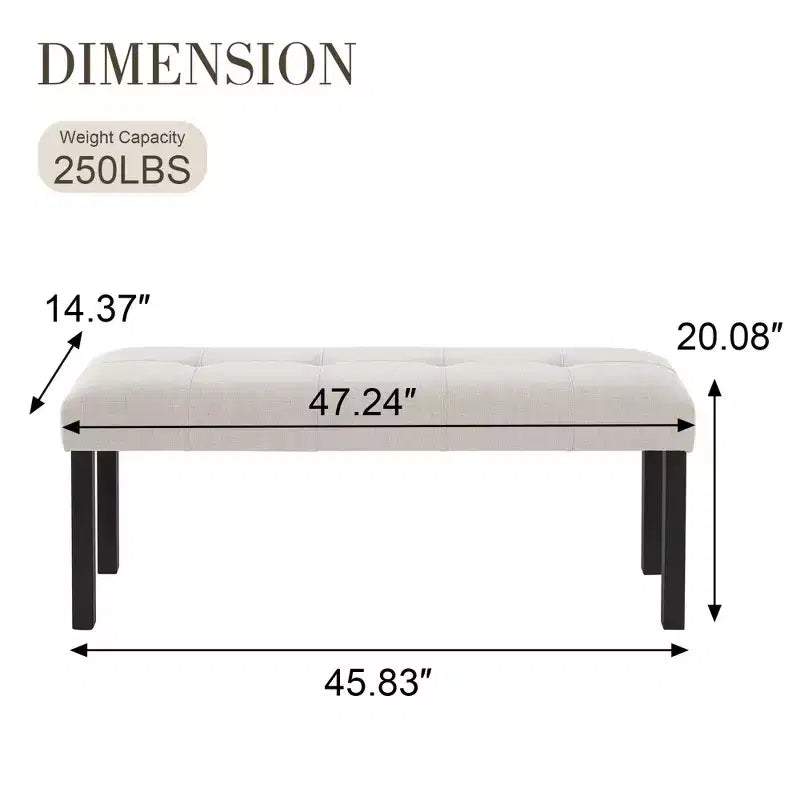TUYOHW Banc moderne en lin avec capitonnage, banquette polyvalente pour table à manger avec pieds en bois, banc de bout de lit de style ferme pour salon, chambre à coucher