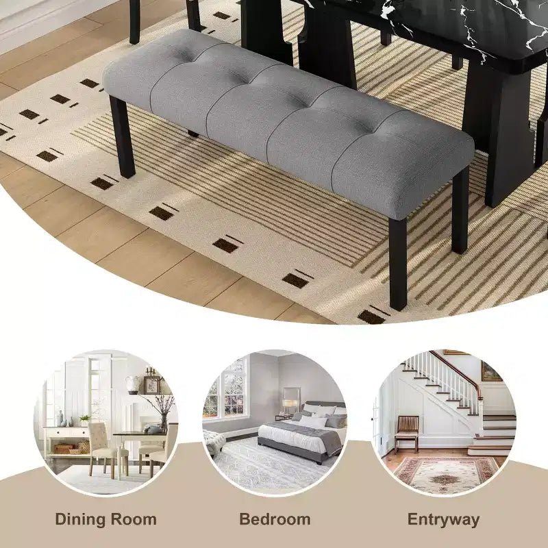 TUYOHW Banc moderne en lin avec capitonnage, banquette polyvalente pour table à manger avec pieds en bois, banc de bout de lit de style ferme pour salon, chambre à coucher