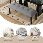 TUYOHW Banc moderne en lin avec capitonnage, banquette polyvalente pour table à manger avec pieds en bois, banc de bout de lit de style ferme pour salon, chambre à coucher