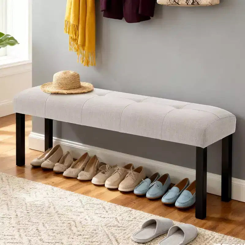 TUYOHW Banc moderne en lin avec capitonnage, banquette polyvalente pour table à manger avec pieds en bois, banc de bout de lit de style ferme pour salon, chambre à coucher