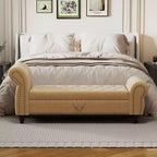 MAYEERTY 64.5 Banc de lit pour chambre à coucher, Chaise longue capitonnée avec rangement, Revêtement en velours Kaki